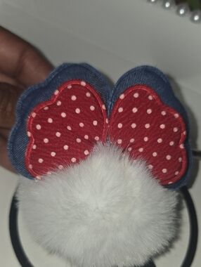NEW...Polka Dot Bow Pom Hair Tie in Red, Blue & White